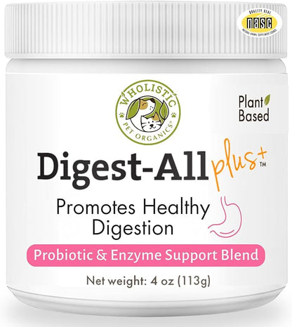 Wholistic Pet Organics Probiotics for Dogs with Digestive Enzymes &amp; Prebiotic Fiber - 4 Oz - Daily Cat &amp; Dog Probiotics for Digestive Health, Anti Diarrhea &amp; Gut Support - Natural Powder Supplement