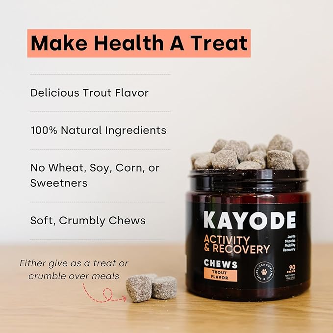 Joint &amp; Recovery | 2-in-1 Joint &amp; Muscle Chews. Help Reduce Pain &amp; Increase Daily Activity. Helps with Arthritis and Pain Prevention. Tasty Trout Flavor.