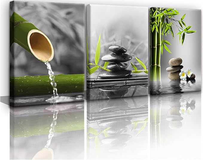 Yxbhhym- Bathroom wall art Black and White Zen Wall Art Gray Green Room Decor Zen Poster Canvas Pictures Zen Artwork for Spa Living Room Wall Art Kitchen Bedroom Decor Home Framed Prints Art