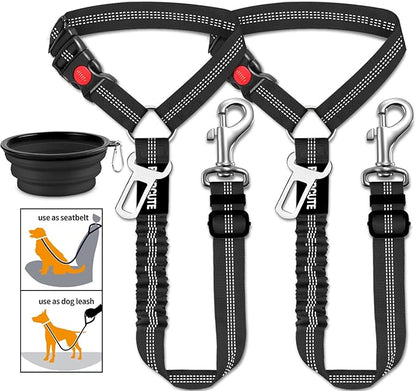 3 Piece Set Dog Seat Belt Retractable Dog Car Seatbelts Adjustable Pet Seat Belt for Vehicle Headrest Restraint Adjustable Heavy Duty &amp; Elastic &amp; Durable Car Harness for Dogs