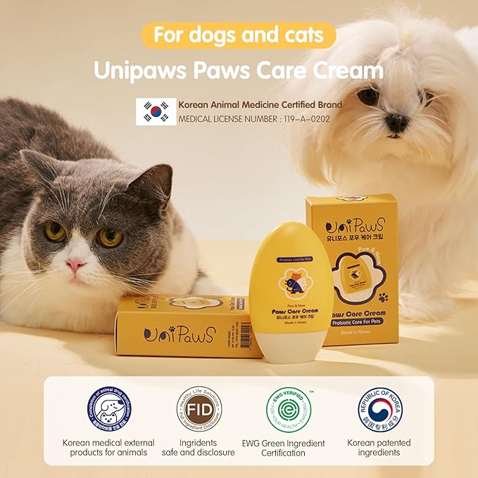 UNIPAWS Probiotic Moisturizing Cream for Dogs &amp; Cats – Organic &amp; Lick-Safe Relief for Dry, Cracked, Itchy Paws, Noses, Elbows &amp; Ears – Skin-Care, Non-Greasy Formula, Made in Korea, 2.1 oz / 60g