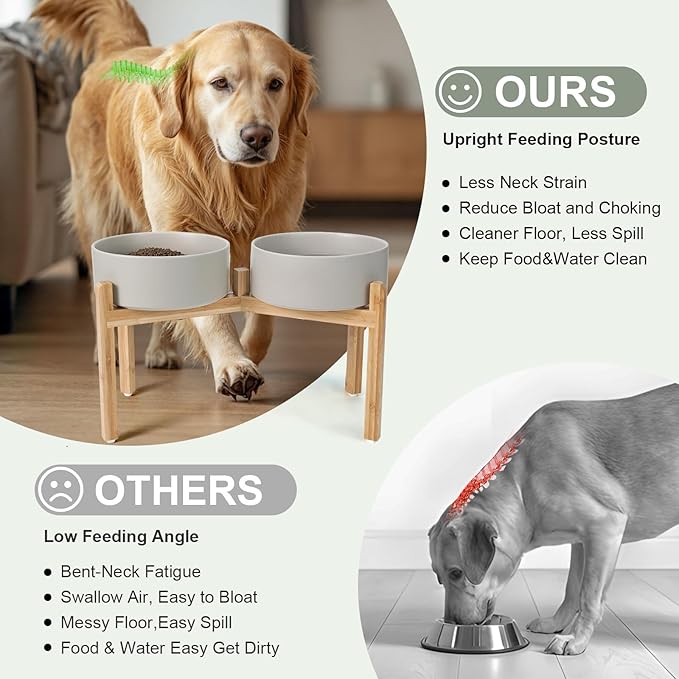 SPUNKYJUNKY Elevated Dog Bowls Ceramic, 8.3&