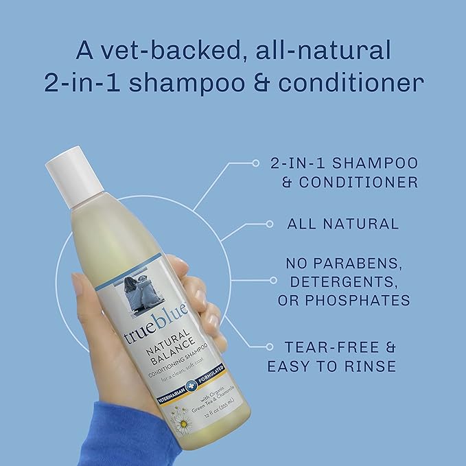 TrueBlue Natural Balance Conditioning Dog Shampoo with Green Tea &amp; Chamomile - Cleansing Wash, Deodorizing, Moisturizing – Toxin Free, Natural Botanical Blend – Tearless Cleaner – 12 Fl. Oz.