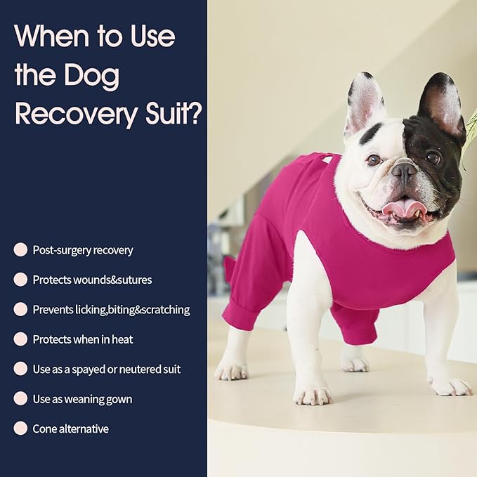 IECOii Pet Surgery Recovery Suit,Breathable Dog Bodysuit E-Collar &amp; Cone Alternative Surgical Suit After Spayed/Neutered Wear,Recovery Suit for Dogs Male Female Sleeve to Prevent Licking,XL-Rosered