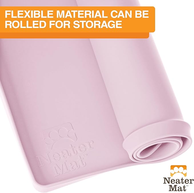 Neater Pet Brands Neater Mat Pet Mats for Food and Water, Cat &amp; Dog Bowl Mat Waterproof Silicone, Feeding Tray, Dog Food Mats for Floors, Placemat w/Raised Edge for Under Bowls, 24" x 16", Light Pink
