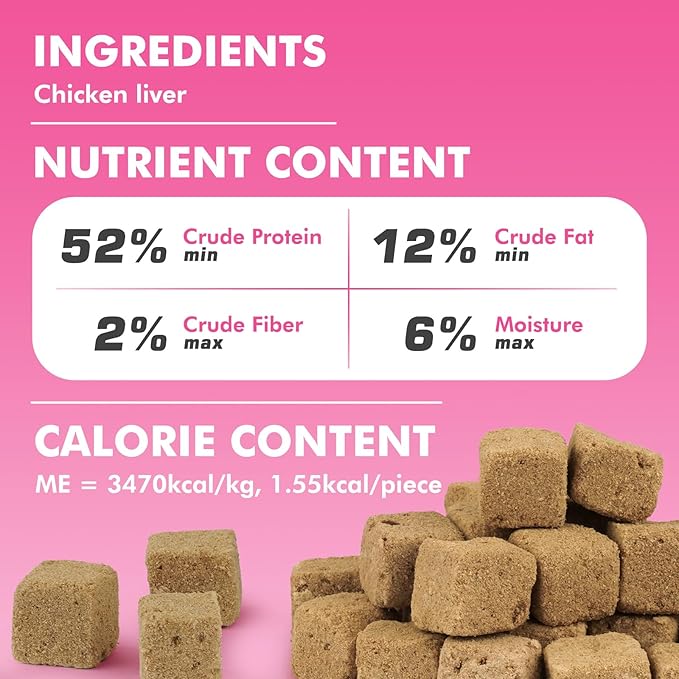 Freeze Dried Cats &amp; Dogs Raw Treats, All Natural Single Ingredient Chicken Liver, High Protein Healthy Pet Training Treats or Food Topper, 3.5 oz