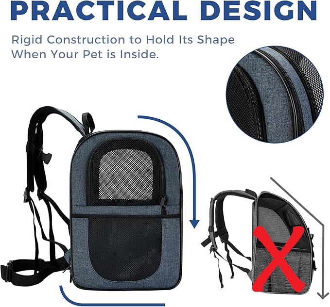 Apollo Walker Dog &amp; Cat Carrier Backpack for 4-15lb Pets - Ventilated Safe Design with Padded Back Support, Breathable Mesh Pet Backpack for Hiking, Travel, Outdoor (Navy)