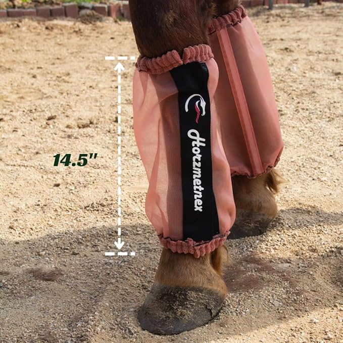 Tear-Resistant Fine Mesh Horse Fly Boots Breathable Fly Boots with Thickened Webbing Hook and Loop Lightweight Summer Leg Protection to Prevent Mosquito &amp; Fly Bites Set of 4 (Pink)