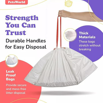 PETSWORLD Cat Litter Box Liners, Heavy Duty Litter Pan Liners Bags with Drawstring for Pet Cat Litter Tray (Unscented) (JUMBO - 45 x 18 Inches, 100 Count)