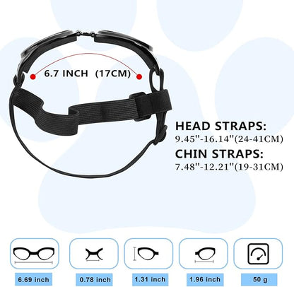 QUMY Dog Sunglasses Dog Goggles for Medium Large Breed Dogs, Wind Dust Fog Protection Eye Wear Pet Glasses with Adjustable Strap for Motorcycle Car Driving Bike Riding Hiking Swimming Over 15lbs White