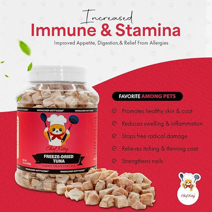 Freeze-Dried Tuna Treats for Cats &amp; Dogs – 100% Wild Caught, Single Ingredient, High-Protein, Healthy Snack – No Additives or Preservatives – 3.5oz - Inspected &amp; Tested in USA