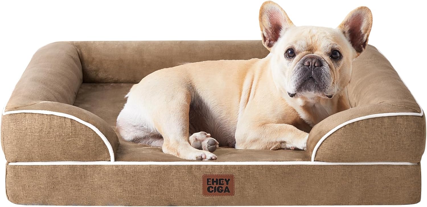 EHEYCIGA Orthopedic Dog Beds for Extra Large Dogs 44x32Inch, Waterproof Memory Foam XL Pet Bed with Sides, Non-Slip and Egg-Crate Foam Big Dog Couch Bed with Washable Removable Cover, Grey