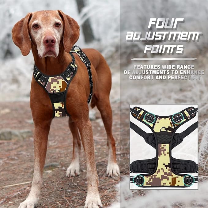 BARKBAY No Pull Dog Harness Front Clip Heavy Duty Reflective Easy Control Handle for Large Dog Walking(Desert camo,S)