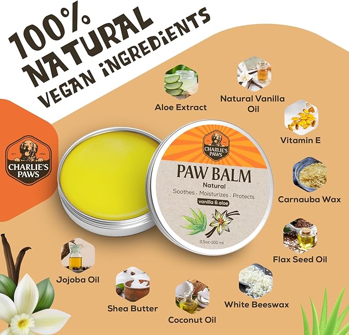 2 Pack Paw Balm 100% Natural Oil Aloe &amp; Vanilla for Dog and Cat Paw Pad Balm Dog Nose Balm Paw Moisturizer Wax for Dog Pet Puppy Protect Dry Cracked Paw Foot Heals Restores Paw Elbows 3.5 Oz