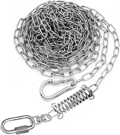 25ft Heavy Duty Chew Proof Dog Tie Out Chain Leash with Shock Absorbing Spring&amp;Lockable Hooks-Up to 200Lbs,Use for Yard,Garden,Camping or Travel