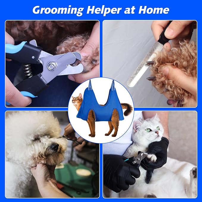 Pet Grooming Hammock Harness for Cats &amp; XS Small Dogs, Dog Sling for Cutting Nails, Dog Hanging Holder Hanger for Nail Trimming with Nail Clippers, Nail File, Scissors