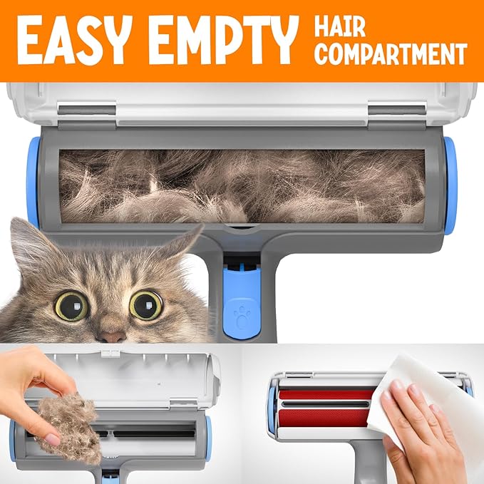 Triton Pet Hair Remover w/Fur Trapping Compartment - Easy to Use Pet Hair Removal Tool - Cat &amp; Dog Hair Remover for Couch, Furniture, Clothes, Bedding, Car - Reusable Lint Roller