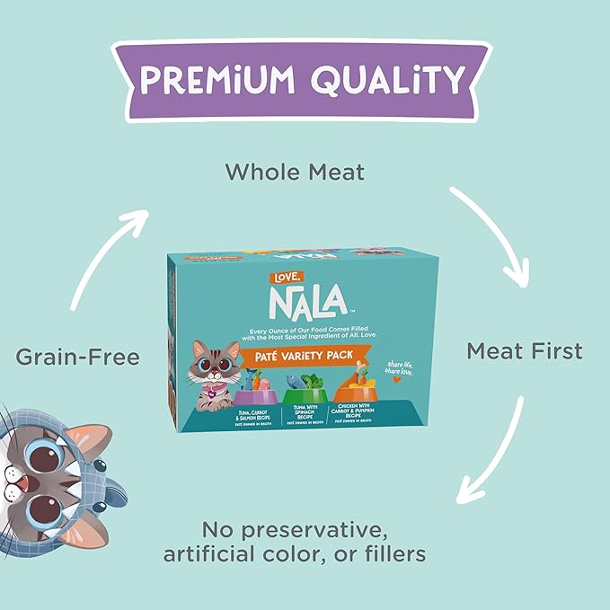 LOVE, NALA Grain-Free Wet Cat Food Pâté – 24 Pack – Natural Chicken &amp; Fish Variety in Broth – Premium Whole Meat - Grain Free - Non GMO - Wet Food for Adult Cats