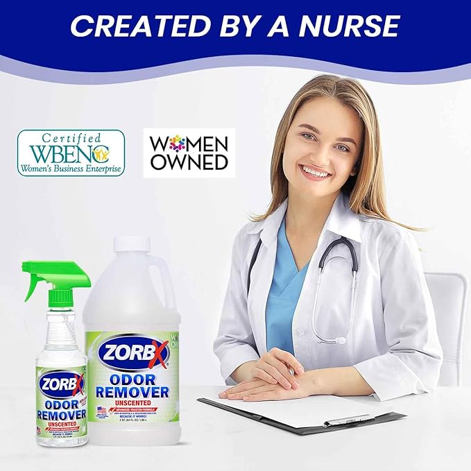 ZORBX Unscented Odor Eliminator for Strong Odor 16 Oz + 64 Oz - Used in Hospitals &amp; Healthcare Facilities - Advanced Trusted Formula, Fast-Acting Odor Remover Spray for Dog, Cat, House &amp; Carpet
