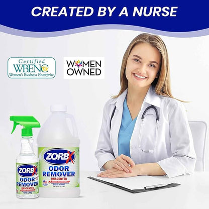 ZORBX Unscented Odor Eliminator for Strong Odor 16 Oz + 64 Oz - Used in Hospitals &amp; Healthcare Facilities - Advanced Trusted Formula, Fast-Acting Odor Remover Spray for Dog, Cat, House &amp; Carpet