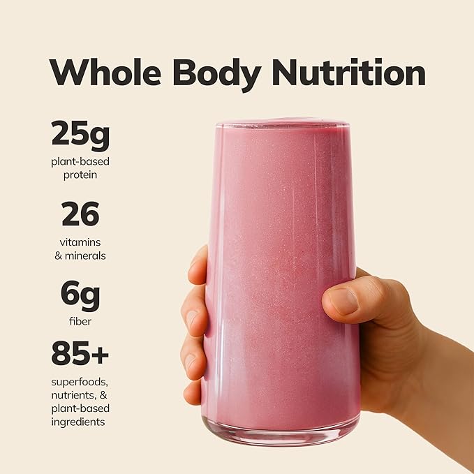 Ka’Chava All-In-One Nutrition Shake Blend, Strawberry, 15 Servings, 85+ Superfoods &amp; Nutrients, Greens Plant-Based Powder Protein Drink, Digestive Enzymes &amp; Probiotics, Vegan Dairy Gluten Free