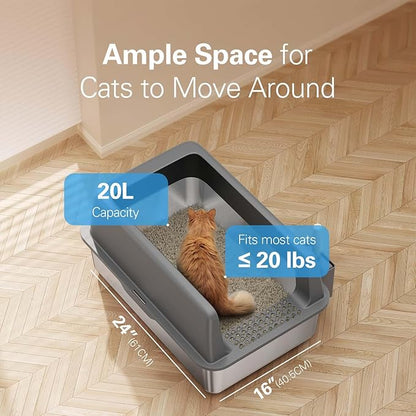 Zarler Stainless Steel Litter Box with Lid, Extra Large Cat Litter Boxes, XL Large Metal Litter Box for Big Cats with High Sided, Black (Non-Sticky, Easy to Clean, Anti-Urine Leakage)