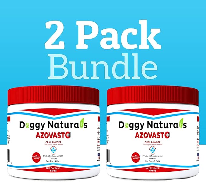 Azovast Plus Kidney Health Supplement for Dogs &amp; Cats, Oral Powder (12 Oz) - (240 Doses/ 2 Jar) NO Refrigeration Required - Help Support Kidney Function &amp; Manage Renal Toxins(U.S.A)(12 Oz (2 Pack))