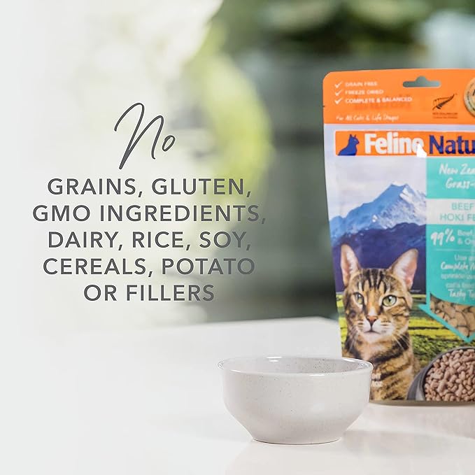 Feline Natural High Protein Dry Cat Food, Freeze-Dried Diet with 98% Meat, Organs &amp; Seafood, No Peas, Grains, or Artificial Additives, Made in New Zealand, Lamb &amp; King Salmon, 3.5oz
