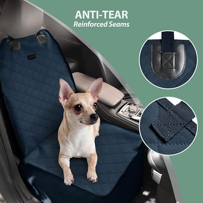 Dog Car Front Seat Cover with Side Flaps &amp; Buckle Straps for Pet, 100% Waterproof 600D Oxford Single Seat Protector Heavy Duty Quilted Scratch Proof, Universal Size for SUV Truck, Blue