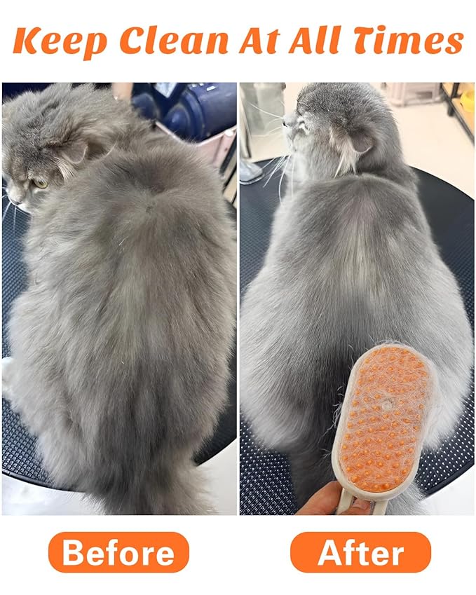6 in 1 Cat Steam Brush for Shedding, Portable Anti-Static Grooming Comb for Cats &amp; Dogs, Steam Misting Water Brush, Self-Cleaning Pet Hair Remover, Indoor Cat Spray Brushes for Cats &amp; Dogs