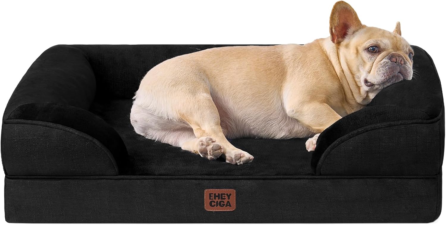 EHEYCIGA Orthopedic Dog Beds for Extra Large Dogs 44x32Inch, Waterproof Memory Foam XL Pet Bed with Sides, Non-Slip and Egg-Crate Foam Big Dog Couch Bed with Washable Removable Cover, Grey