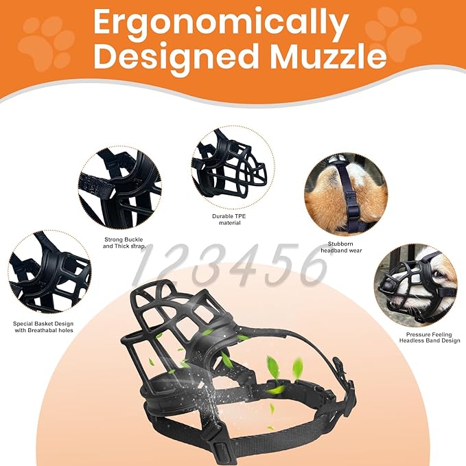 Dog Muzzle – Lightweight Breathable Basket Muzzle, Anti-Biting &amp; Chewing, Adjustable Fit for Small, Medium &amp; Large Dogs(Size1)
