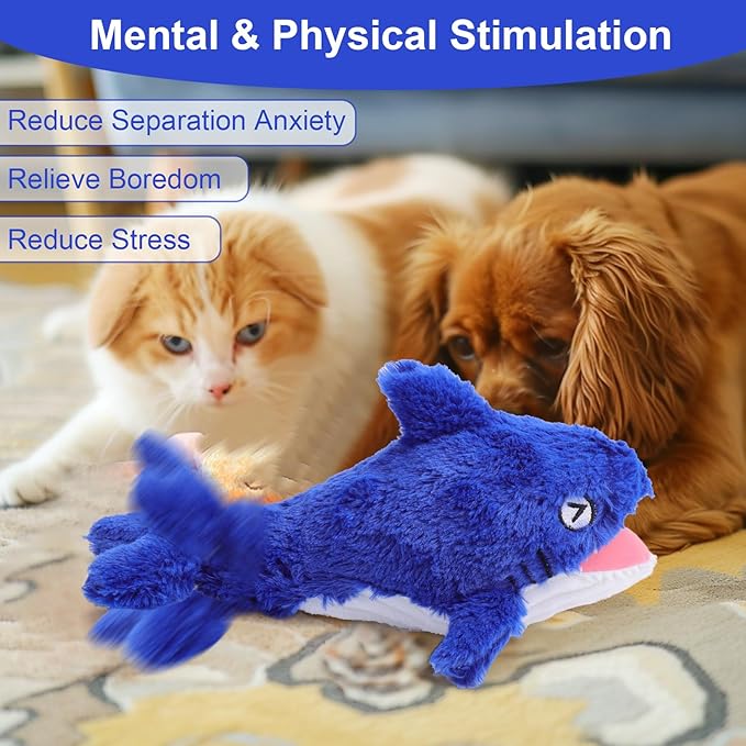 Mity rain 2 in 1 Interactive Dog Toys, Shark Dog Toy to Keep Them Busy, Plush Squeaky Dog Toys, Rechargeable Wiggly Fish Blue Dog Toys for Small Medium Large Dogs, Moving Dog Toys for Indoor&amp;Outdoor