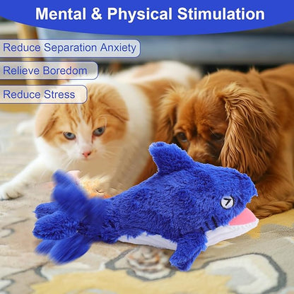 Mity rain 2 in 1 Interactive Dog Toys, Shark Dog Toy to Keep Them Busy, Plush Squeaky Dog Toys, Rechargeable Wiggly Fish Blue Dog Toys for Small Medium Large Dogs, Moving Dog Toys for Indoor&amp;Outdoor