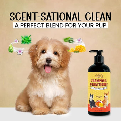POM Pets 2-in-1 Organic Dog Shampoo &amp; Conditioner – Itchy Skin Relief, Dog Deshedding, Detangles Fur, Cat Shampoo, Paw Cleaner for Dogs, Natural Coat Defense Formula