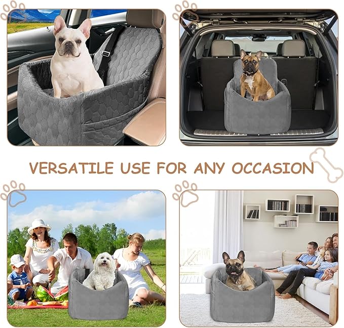 Dog Car Seat for Small/Medium Dogs - Dog Booster Seat with Safety Straps &amp; Non-Slip Base, Travel Pet Car Seat with Storage Pockets, Washable &amp; Removable, Suitable for Dogs Under 35 lbs (Gray)