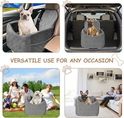 Dog Car Seat for Small/Medium Dogs - Dog Booster Seat with Safety Straps &amp; Non-Slip Base, Travel Pet Car Seat with Storage Pockets, Washable &amp; Removable, Suitable for Dogs Under 35 lbs (Gray)