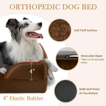 Comfort Expression Large Dog Beds Waterproof Orthopedic Foam Dog Sofa Beds Comfy Pet Bed with Washable Removable Cover &amp; Non-Slip Bottom(Large,Chocolate Brown)