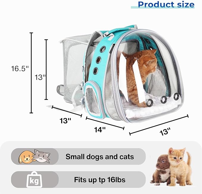 Lollimeow Cat Carrier Backpack, Bubble Dual Expandable Backpack Carrier, Pets and Small Dogs,Airline-Approved, Designed for Travel, Hiking, Walking &amp; Outdoor Use (Dual Expandable-Green)