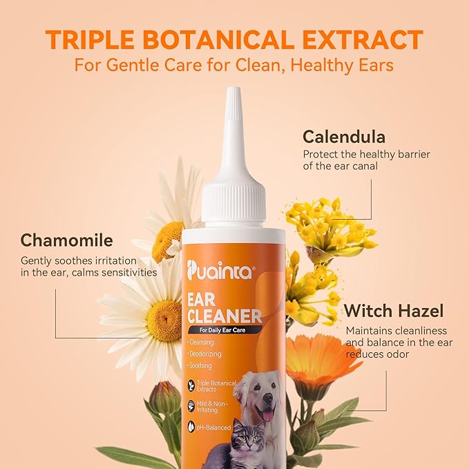 Ear Cleaner for Dog &amp; Cats, Dog Ear Drop and Infection Treatment, Dog Ear Cleaning Solution- Cleaning,Soothing and Deodorizing Itchy Ears 4oz
