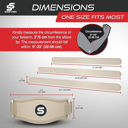 Sleeve Stars Tennis Elbow Brace for Men &amp; Women, Tendonitis Elbow Brace &amp; Strap Golfers Elbow Brace Counterforce Band for Tendon Pain Relief &amp; Support for Forearm w/ 3 Straps Fits 9-23" (Single) (2, Beige, One Size)