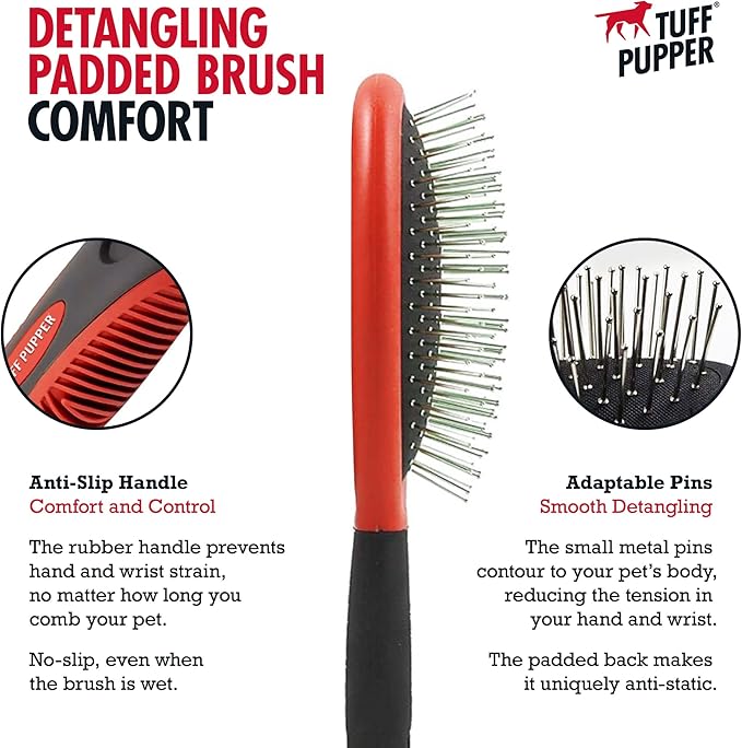 Tuff Pupper Stainless Steel Pin Brush for Long or Short Hair Pets - Detangling &amp; Dematting Undercoat Brush for Dogs, Cats, and All Pets