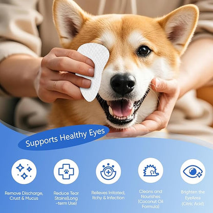 150Pcs Eyes Wipes for Dogs - Tear Stain Remover for Dogs - Dog Eye Cleaner, Eye Debris, Discharge, Mucus Secretions - Eye Wipes for Dogs &amp; cat Eye Wipes - 3.2 inches