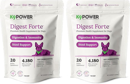 K9 Power Digest Forte for Dogs 1lb – Digestive, Immunity &amp; Calming Support - Enhances Nutrient Absorption - Balances Gut Flora - Eases Discomfort &amp; Boost Mood - Pack of 2