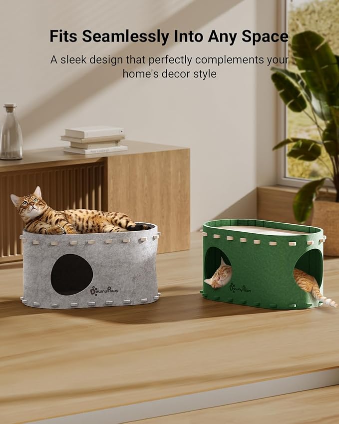 DownyPaws Cat House for Indoor Cats, Cat Bed Cave for Multiple &amp; Large Cats Up to 22 Lbs, Scratch Resistant Peekaboo Cat Caves, Foldable Tunnel Enclosed Bed, PeekaPurr, Marble