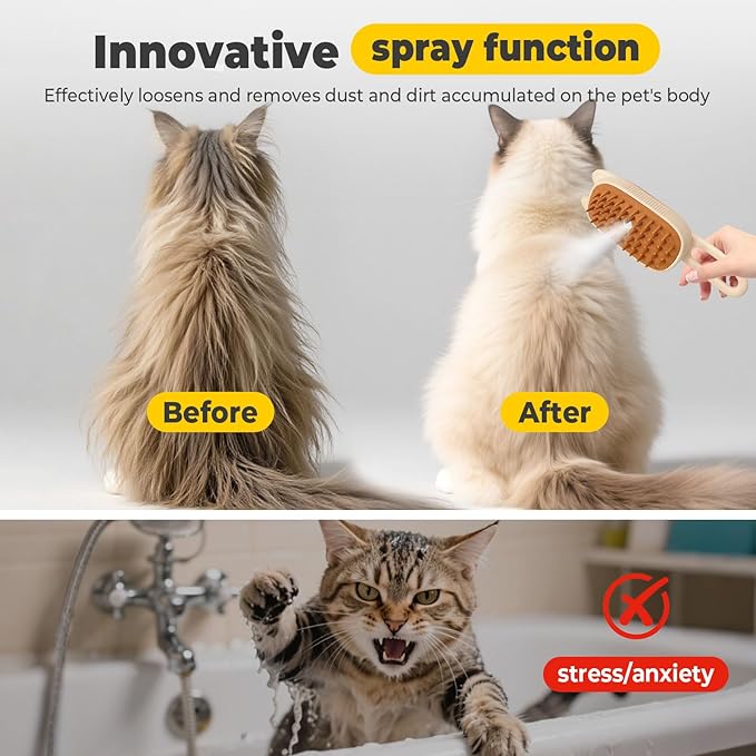 Cat Steam Brush for Shedding, 4 in 1 Rechargeable Steam Brush for Cats and Dogs, Anti-Static, Massage, flea comb for cats&amp; Pet Removal Hair Glove,Shedding &amp; Combing All In One!