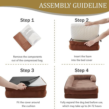 Bedfolks Orthopedic Dog Bed Extra Small, Waterproof Dog Sofa Bed for Small Dogs &amp; Cats, Egg Foam Pet Couch Bed with Removable Washable Cover and Nonslip Bottom, Brown