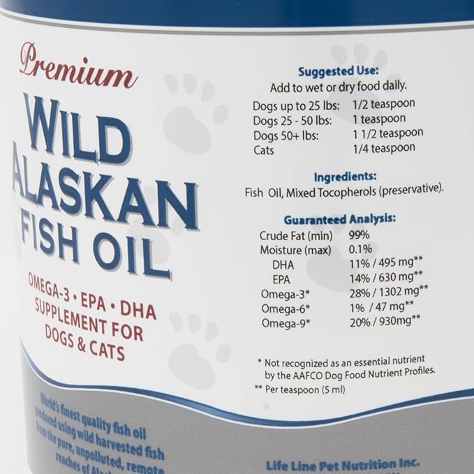 Life Line Pet Nutrition Wild Alaskan Fish Oil for Dogs and Cats 66oz – Omega 3 Fish Oil Supplement for Skin &amp; Coat – Supports Brain, Eye &amp; Heart Health in Dogs &amp; Cats
