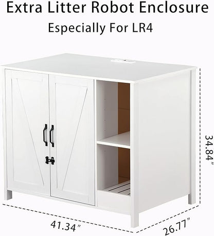 Cat Litter Robot Enclosure,for Placing Litter Robot 3/4,Power Outlet and Dog-Proof Shelf for Litter Robot Cabinet,Litter Collector for Automatic Litter Box Enclosure,Cloud White