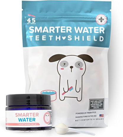 Dog Breath Freshener Powder for Water – Cat &amp; Dog Dental Care Water Additive, Natural Plaque &amp; Tartar Remover, Bad Breath Eliminator, Easy No-Brush Oral Hygiene – 45 Servings, Vet Recommended